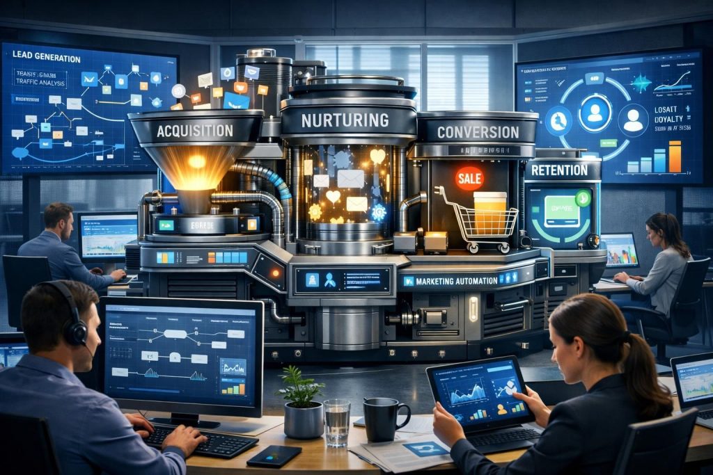 automatisierung des gesamten funnels: optimieren sie akquisition, nurturing, conversion und retention, um ihren marketingprozess effizienter und erfolgreicher zu gestalten.